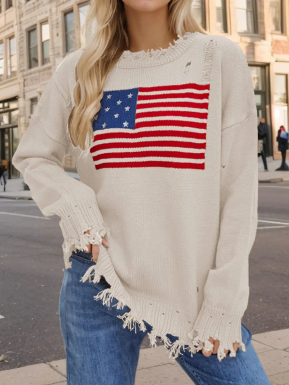 US Flag Distressed Sweater