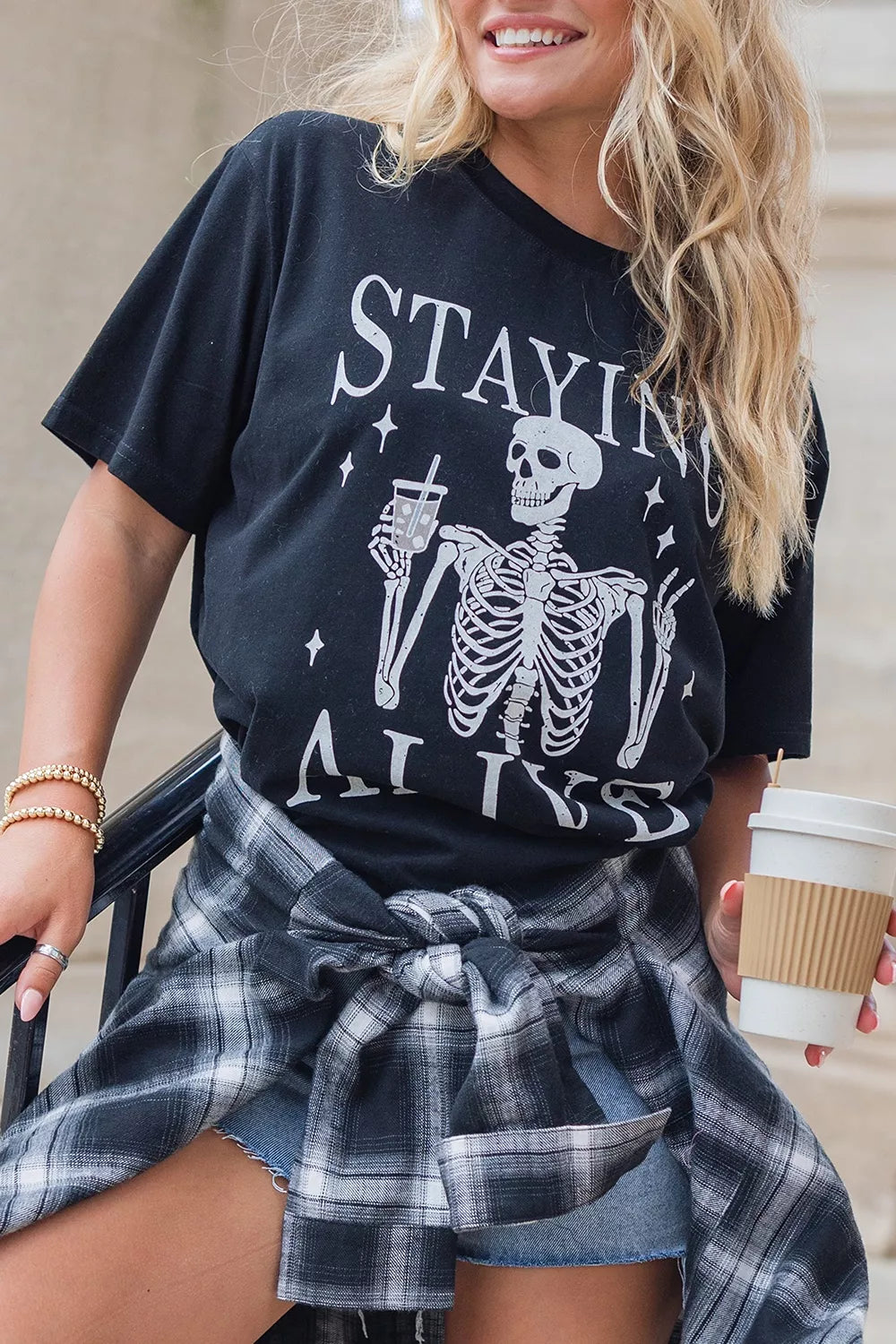 STAYIN' ALIVE Skeleton Graphic Tee