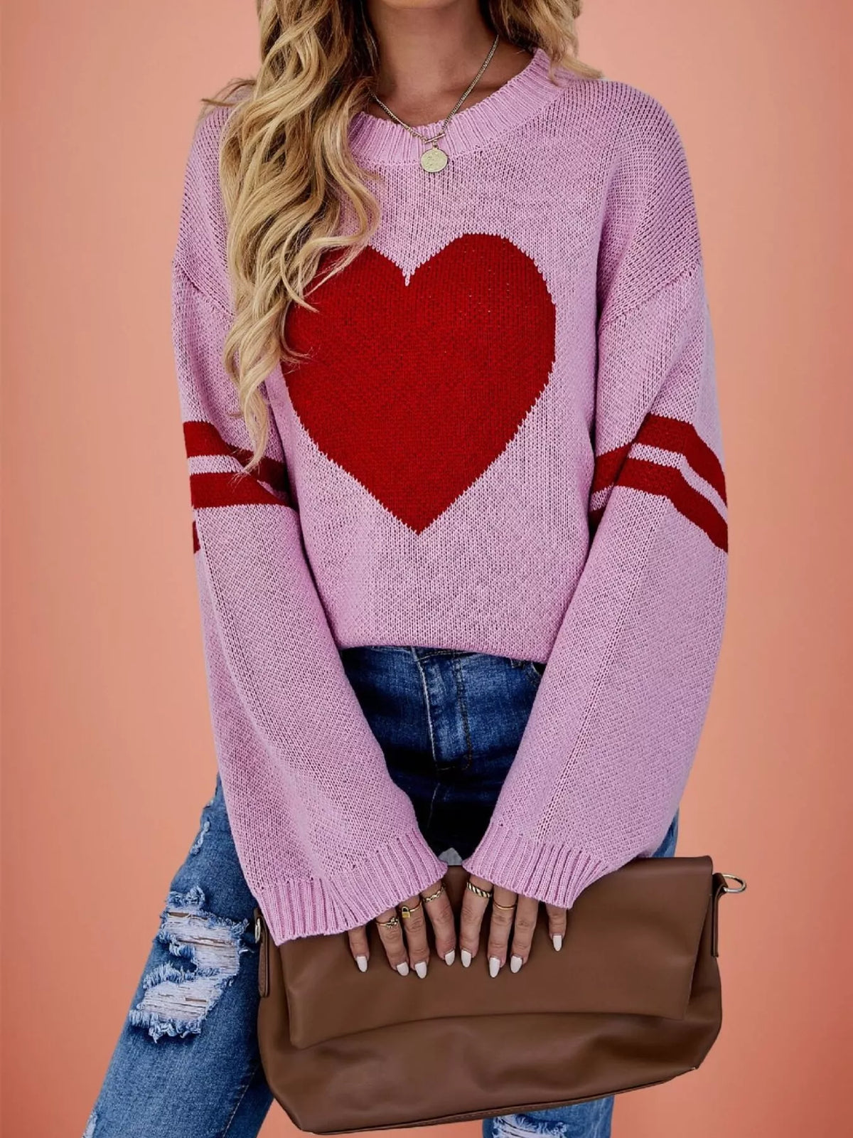 Heart Dropped Shoulder Sweater